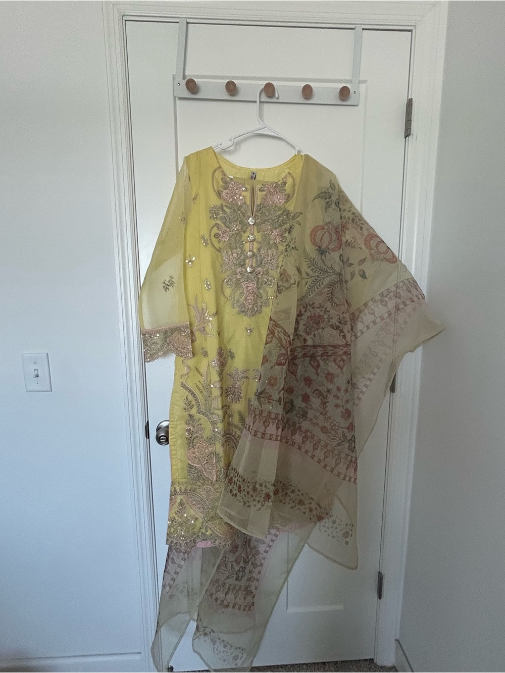 Embroidered Yellow organza shalwar Kameez